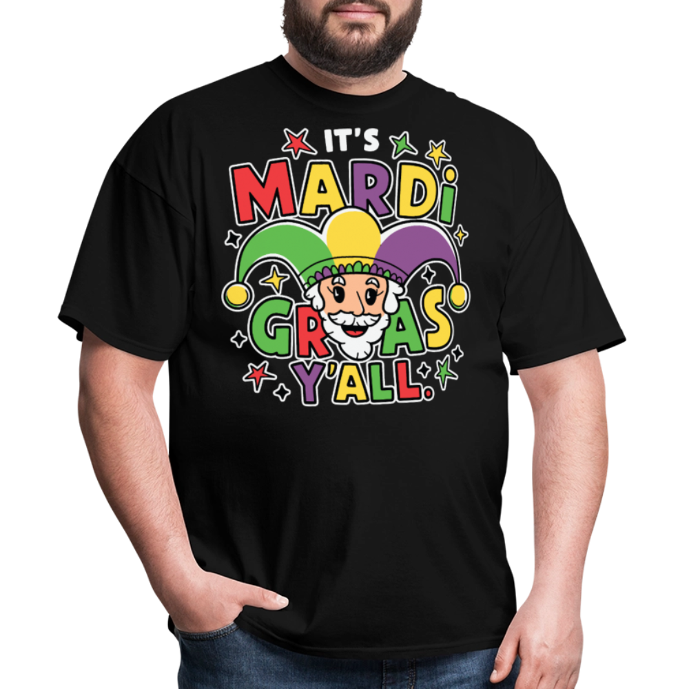 Funny Mardi Gras Party Shirt With Jester Festive Mardi Gras Y’all T-shirt - black