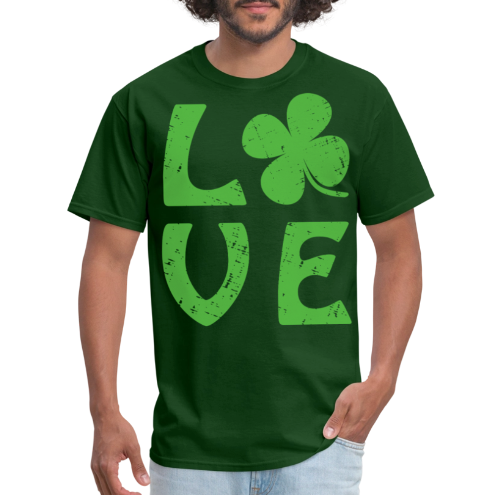 Lucky Clover Distressed Love Graphic T-shirt - forest green