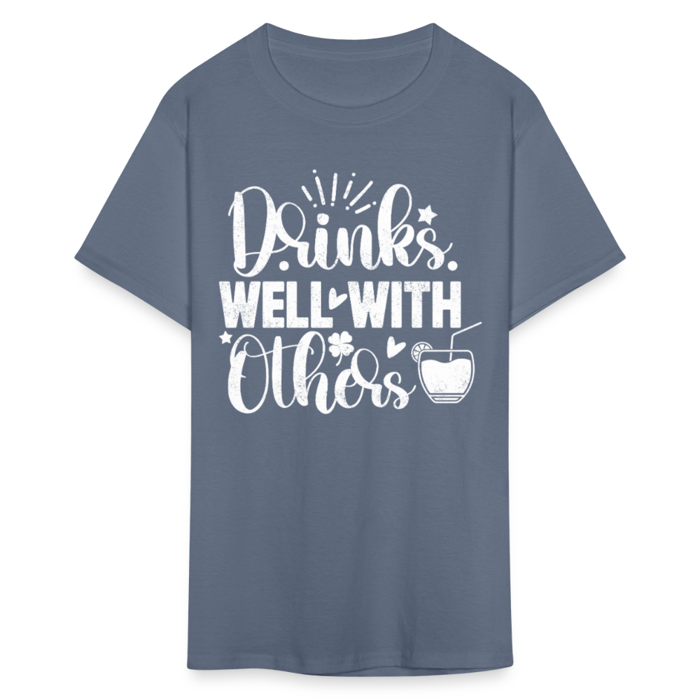 Drinks Well with Others Funny Beer T-Shirt for Party Lovers - denim