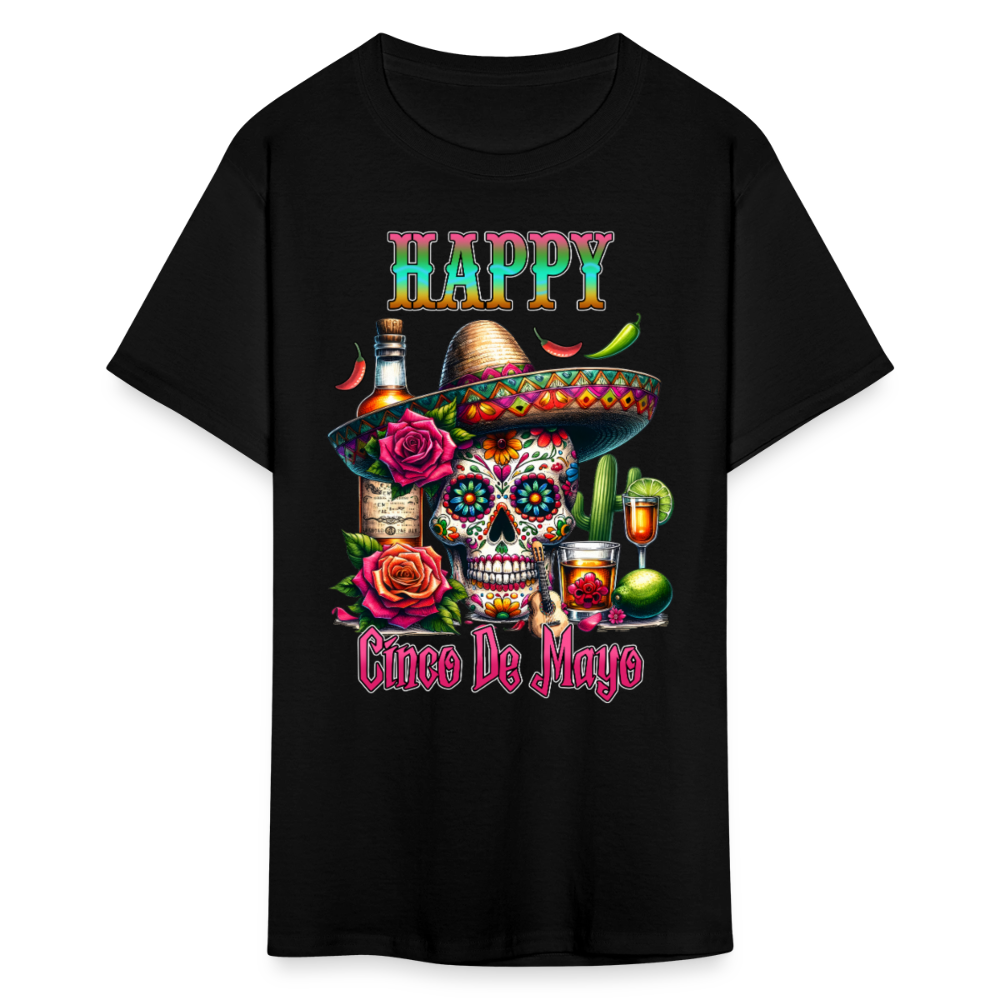 Mexican Fiesta Outfit With Skull And Roses Cinco de Mayo Skull T-shirt - black