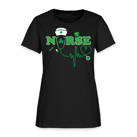 Nurse Stethoscope Heartbeat St Patricks Day T-Shirt - black