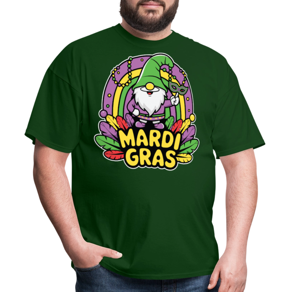 Cute Gnome Mardi Gras Shirt With Beads And Mask Colorful Festival Gnome T-shirt - forest green