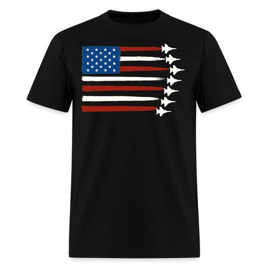 American Flag Fighter Jet Patriotic Military T-Shirt - black