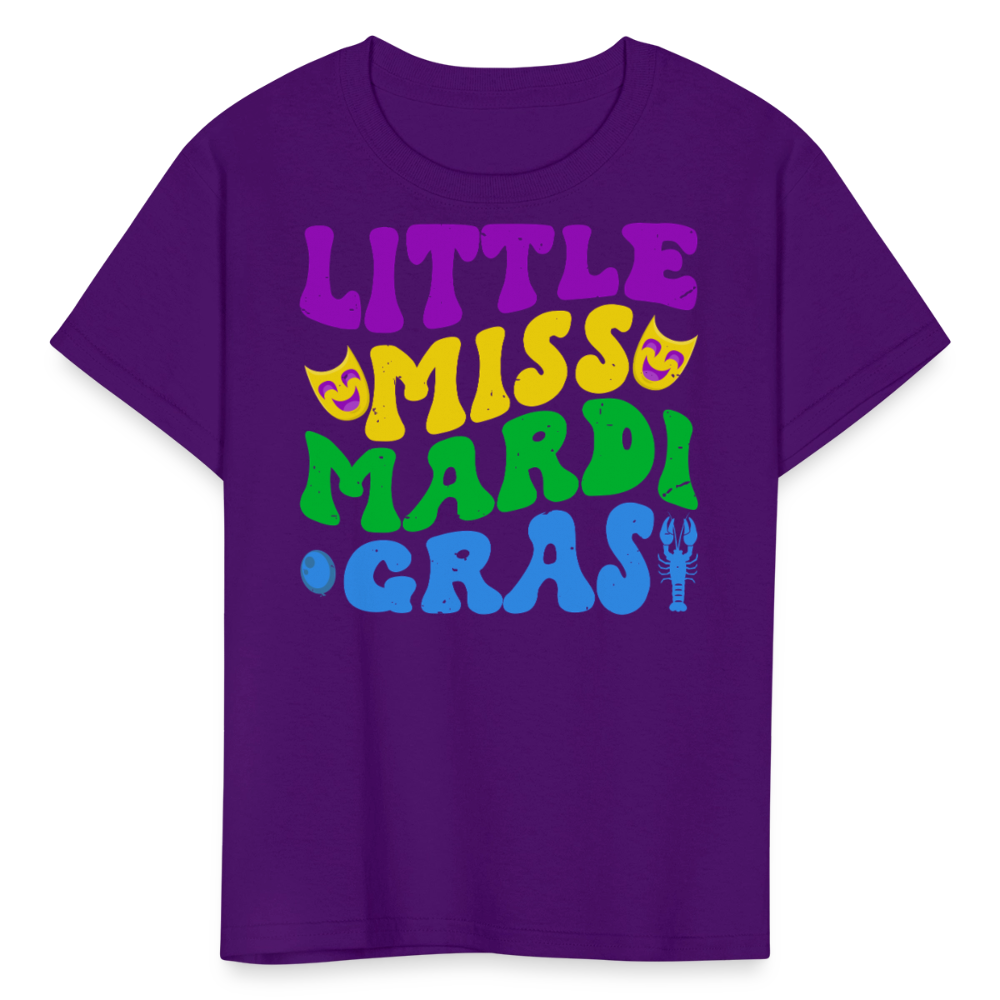 Carnival Celebration Tee Little Miss Mardi Gras T-shirt For Kids - purple