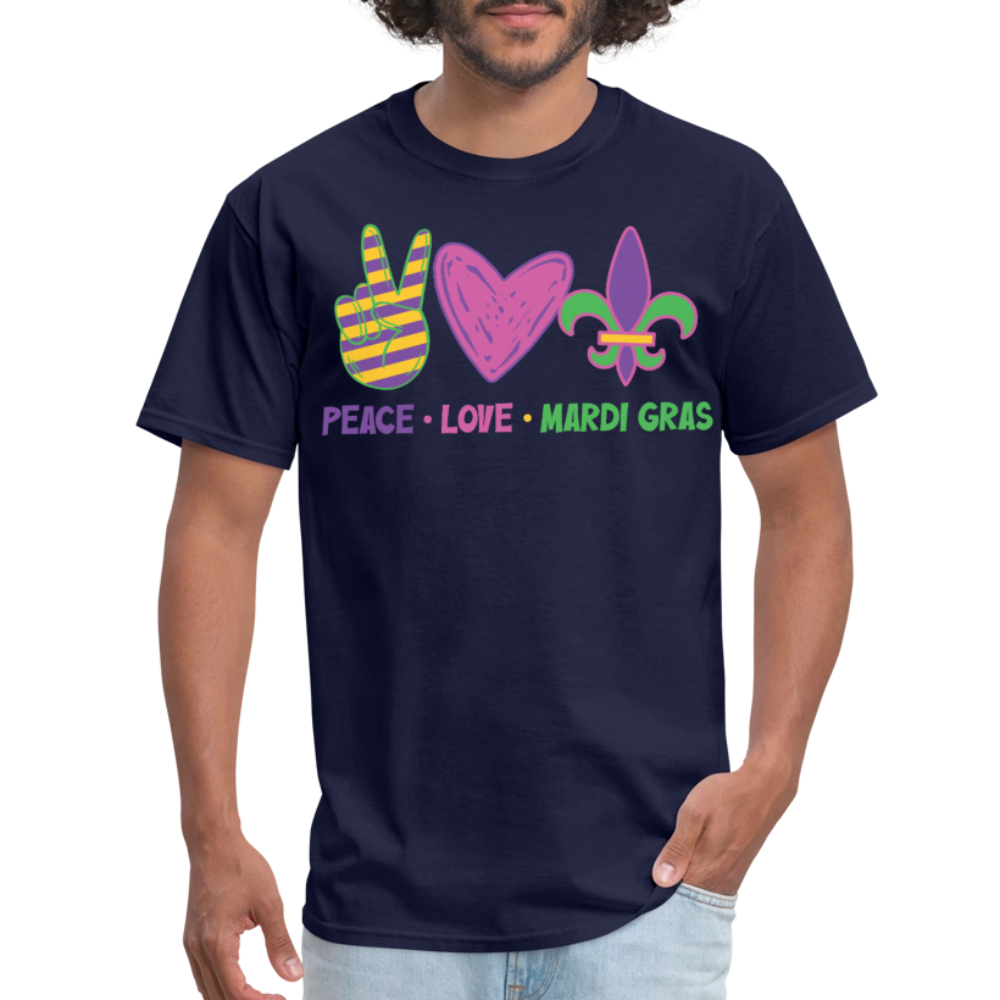 Peace Love Mardi Gras Shirt New Orleans Party Unisex T-shirt - navy