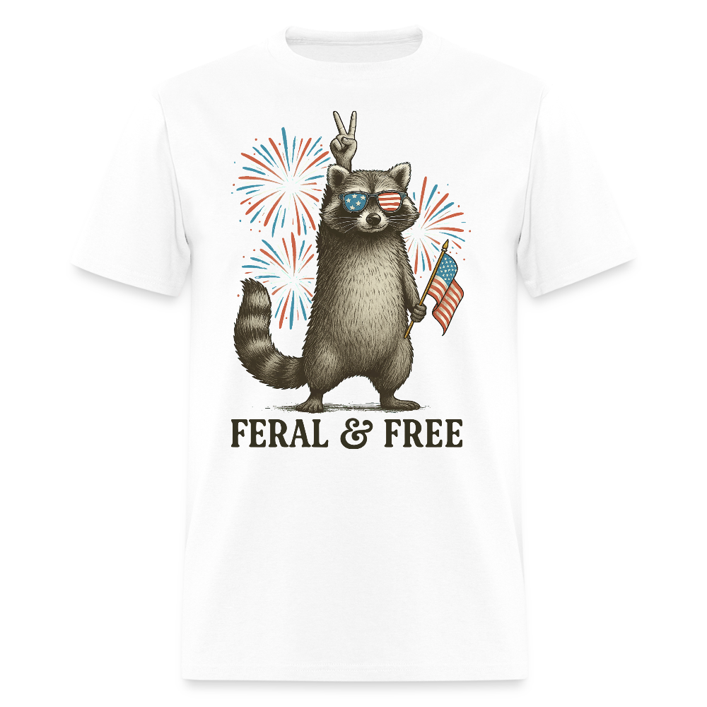 Feral And Free Raccoon American Flag Raccoon T-Shirt - white