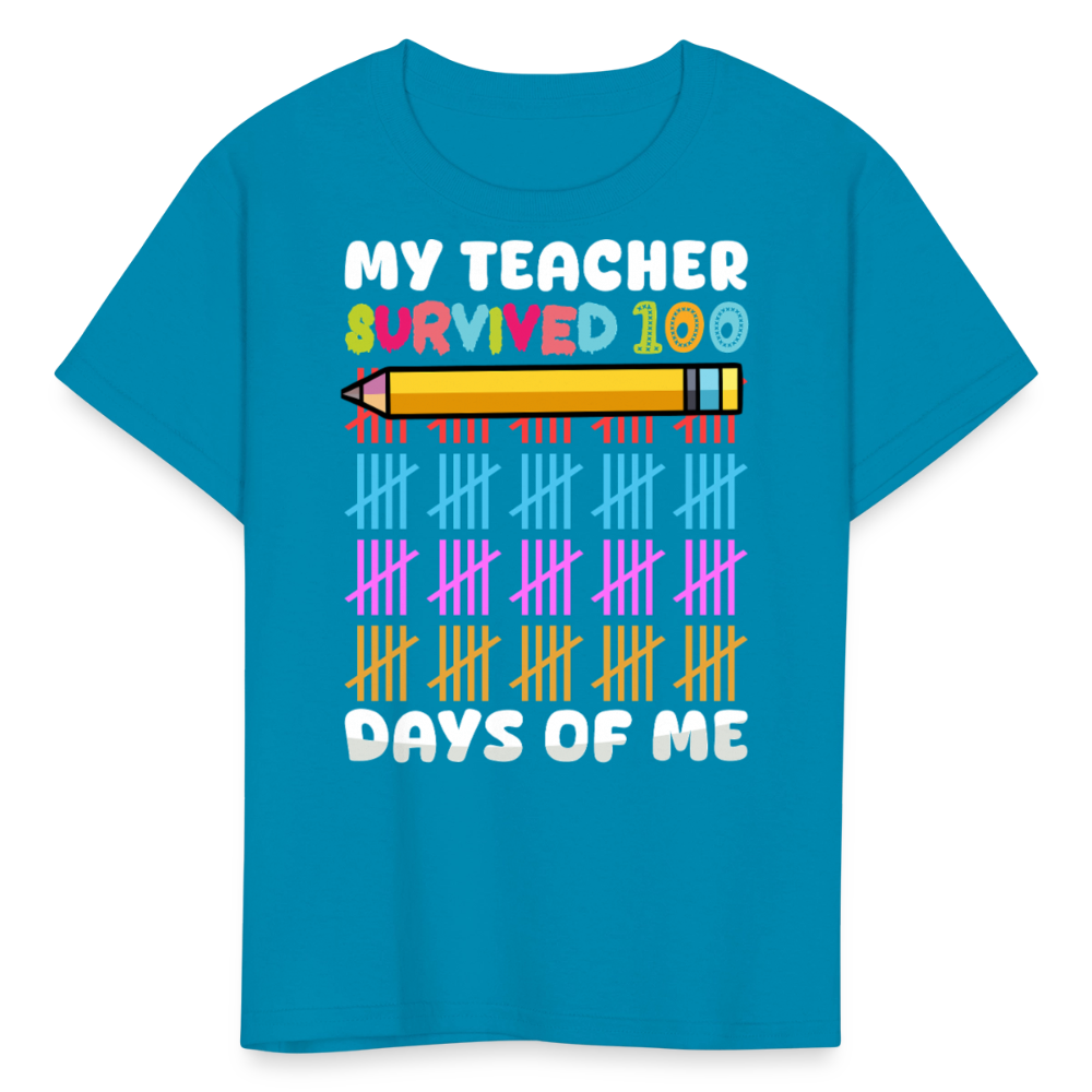 Teacher Survived 100 Days Of School Cute Kids Milestone T-shirt - turquoise