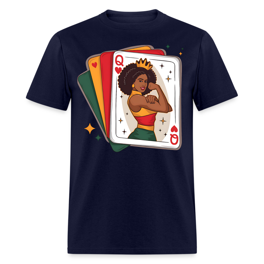 African American Queen Graphic Tee Black Queen Playing Card T-shirt - navy