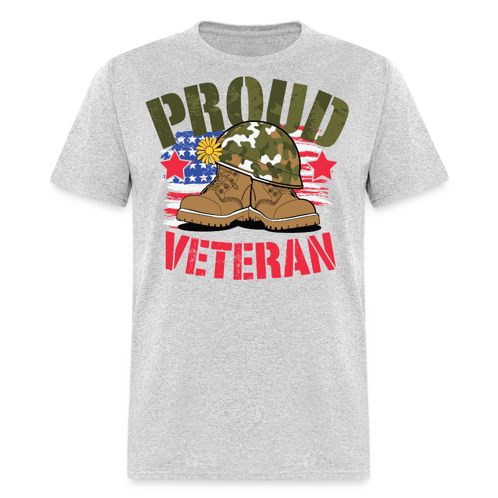 Camo Helmet And Boots Military Veteran T-shirt - heather gray
