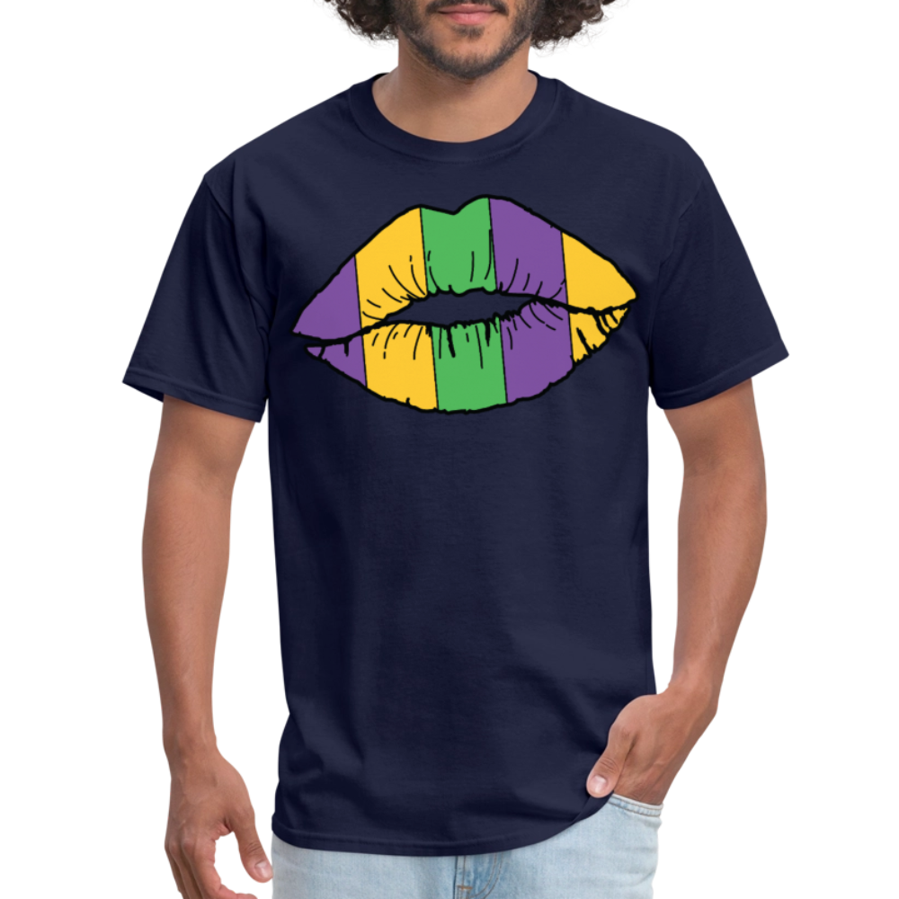 Mardi Gras Lips Tee For Women New Orleans Carnival T-Shirt - navy