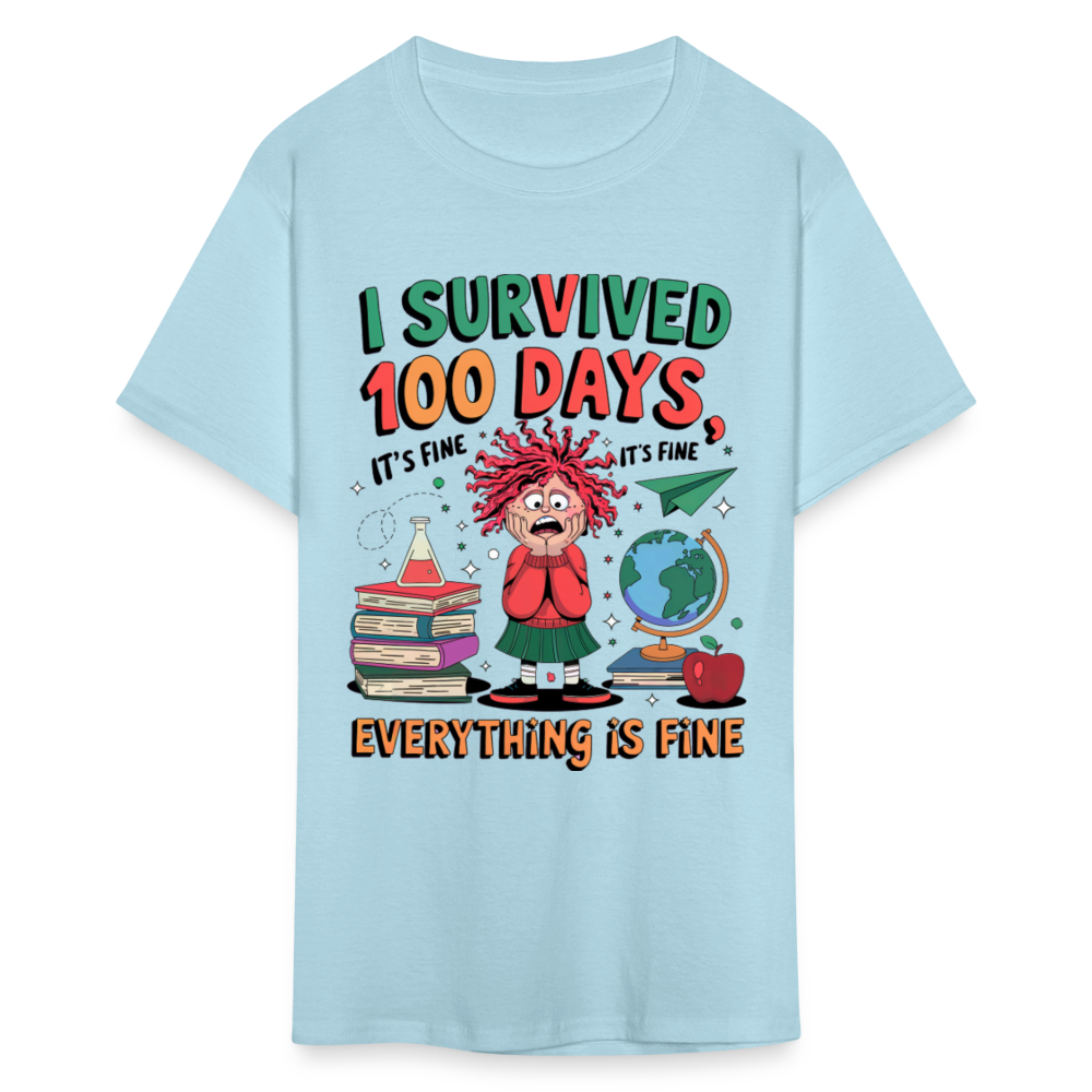 I Survived 100 Days of School Shirt - Funny Teacher and Student Celebration Unisex T-Shirt - powder blue