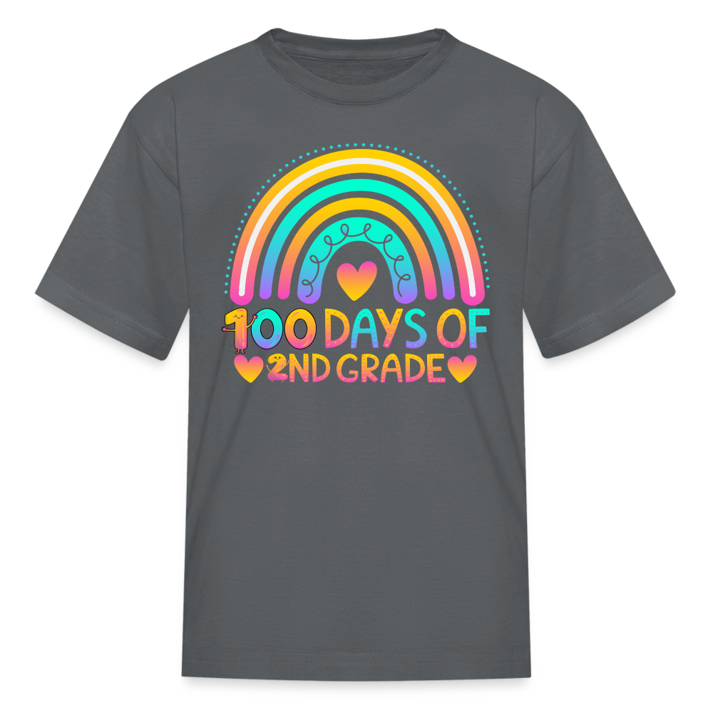 Rainbow & Heart Design for School Celebrations 100 Days of 2nd Grade Kid T-Shirt - charcoal