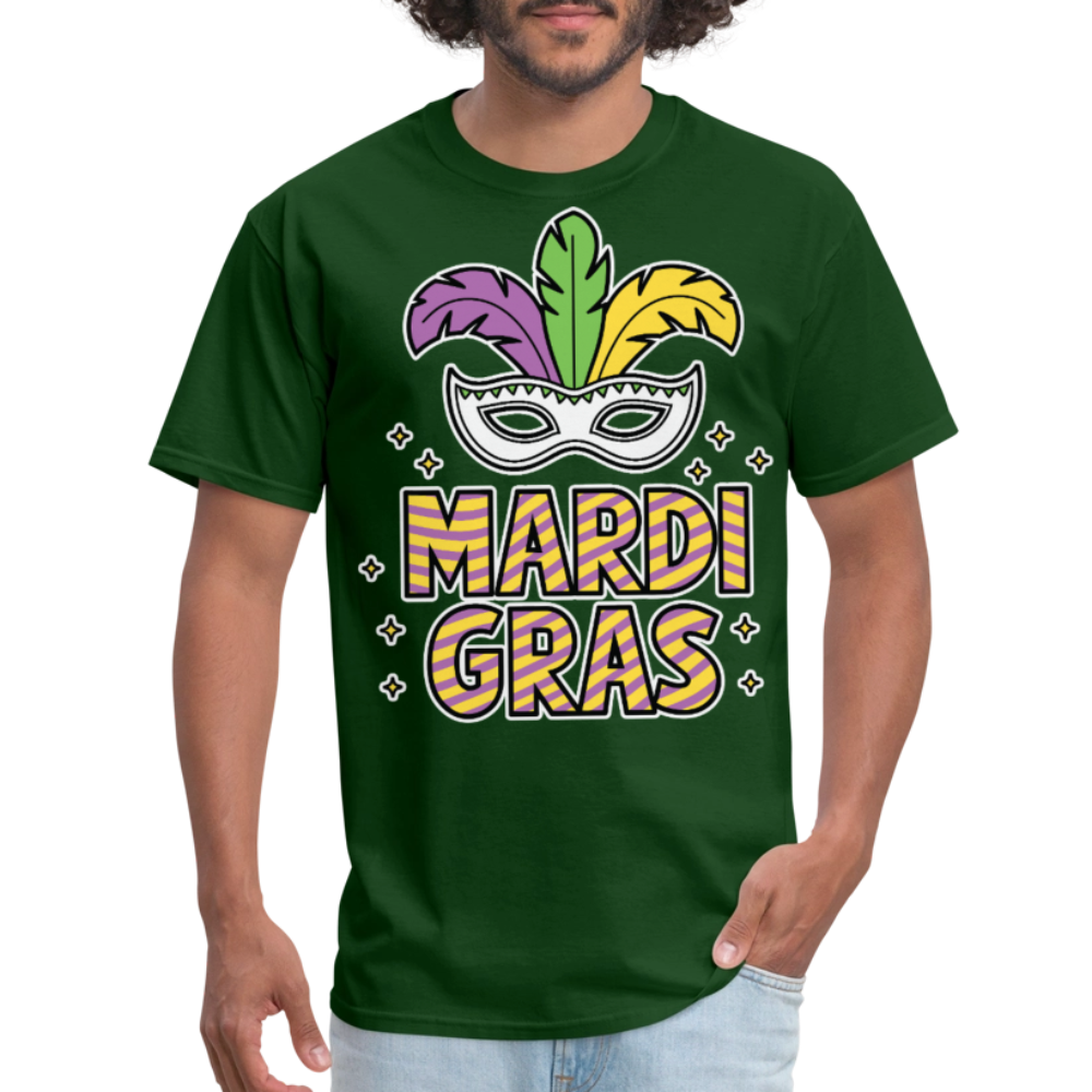 Funny And Stylish Mardi Gras Parade Tee Colorful Masquerade Mask T-shirt - forest green