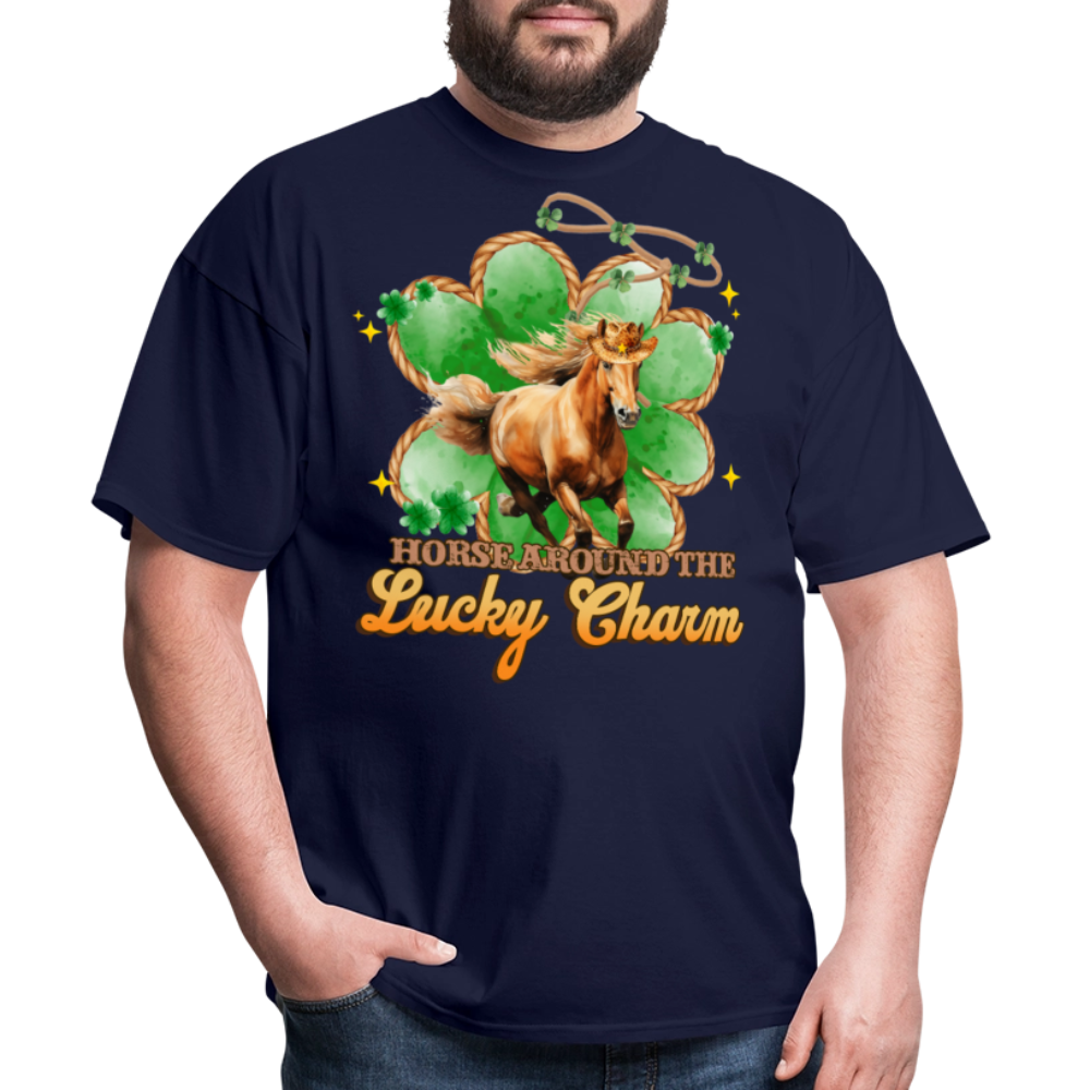 Lucky Charm St Patrick’s Day Horse Lover T-shirt - navy