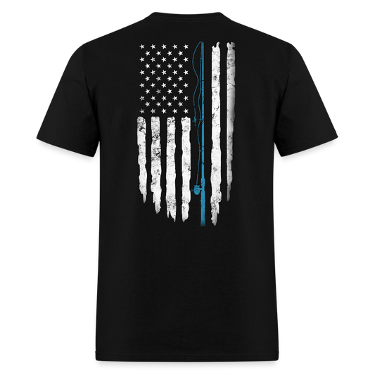 Fisherman Gift American Flag Patriotic Fishing T-Shirt - black