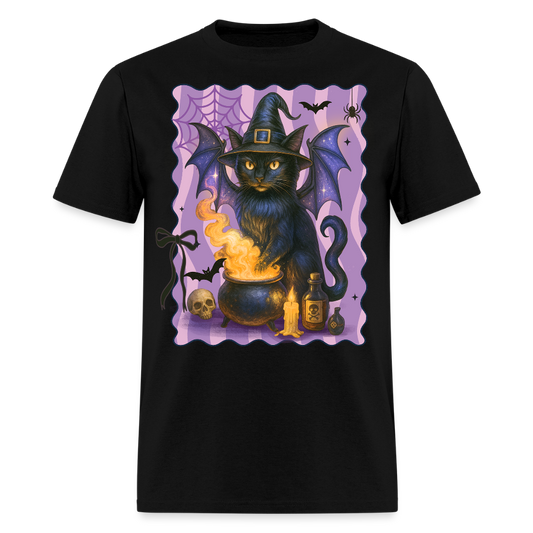 Black Cat Witch Halloween T-Shirt - black