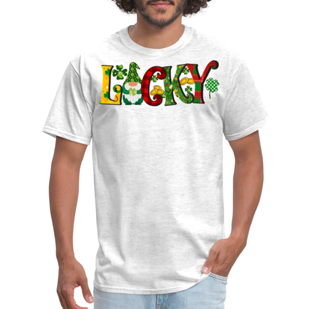 Festive Plaid St Patrick’s Day Lucky Gnome T-shirt - light heather gray