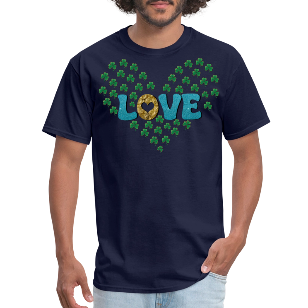 St Patrick's Day Love Heart Tee With Shamrocks T-shirt - navy