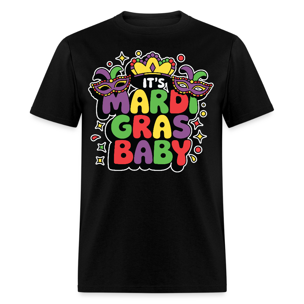 Colorful Mardi Gras Party Shirts With Masks Baby Announcement T-shirt - black