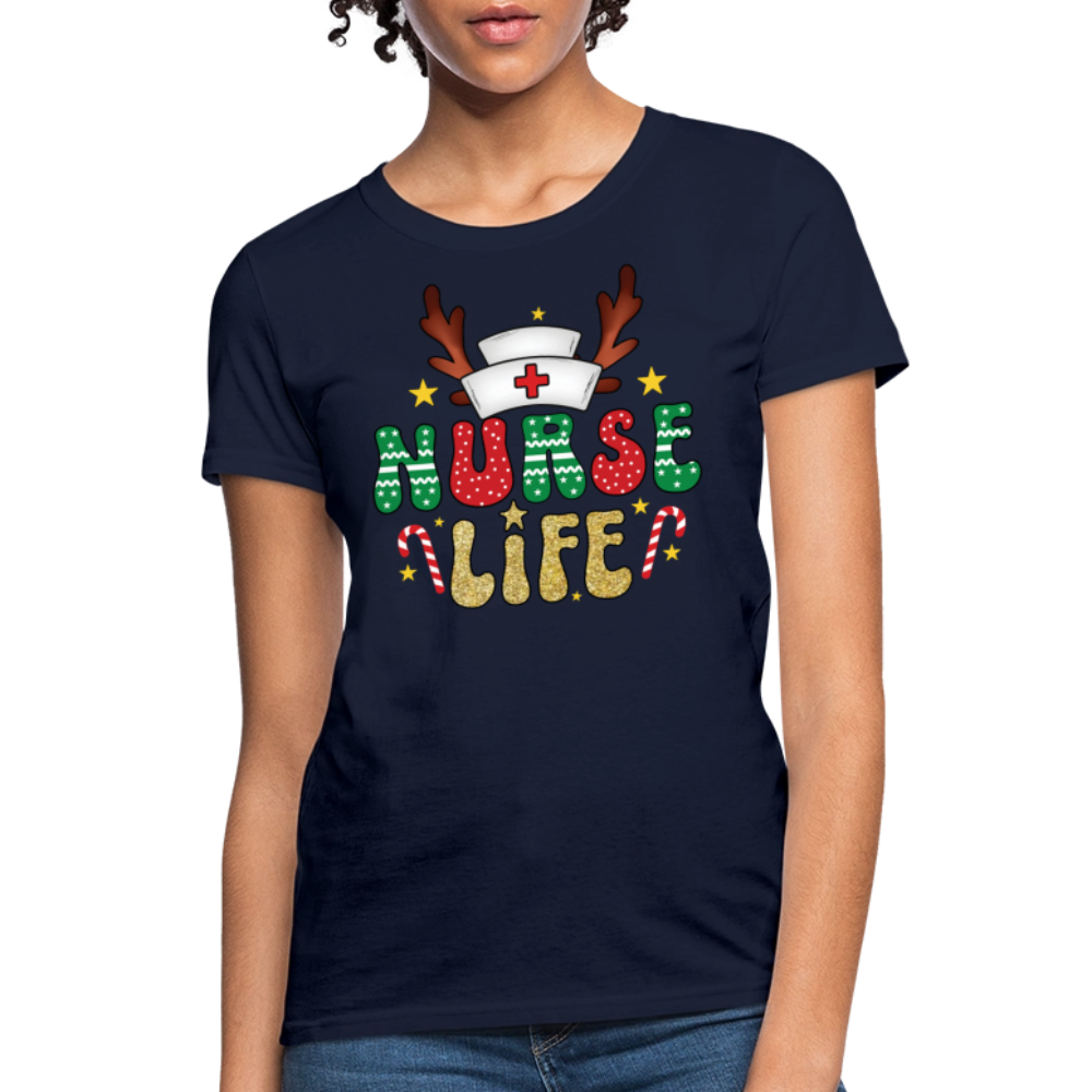 Reindeer Antler Nurse Life Christmas T-Shirt - navy