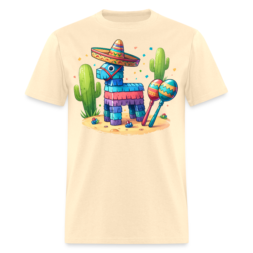 Funny Fiesta-themed Graphic Tee Colorful Piñata with Sombrero T-shirt - natural