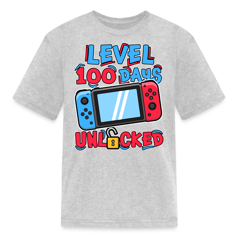 100 Days Unlocked Video Game Tee Gaming Milestone Kids T-shirt - heather gray