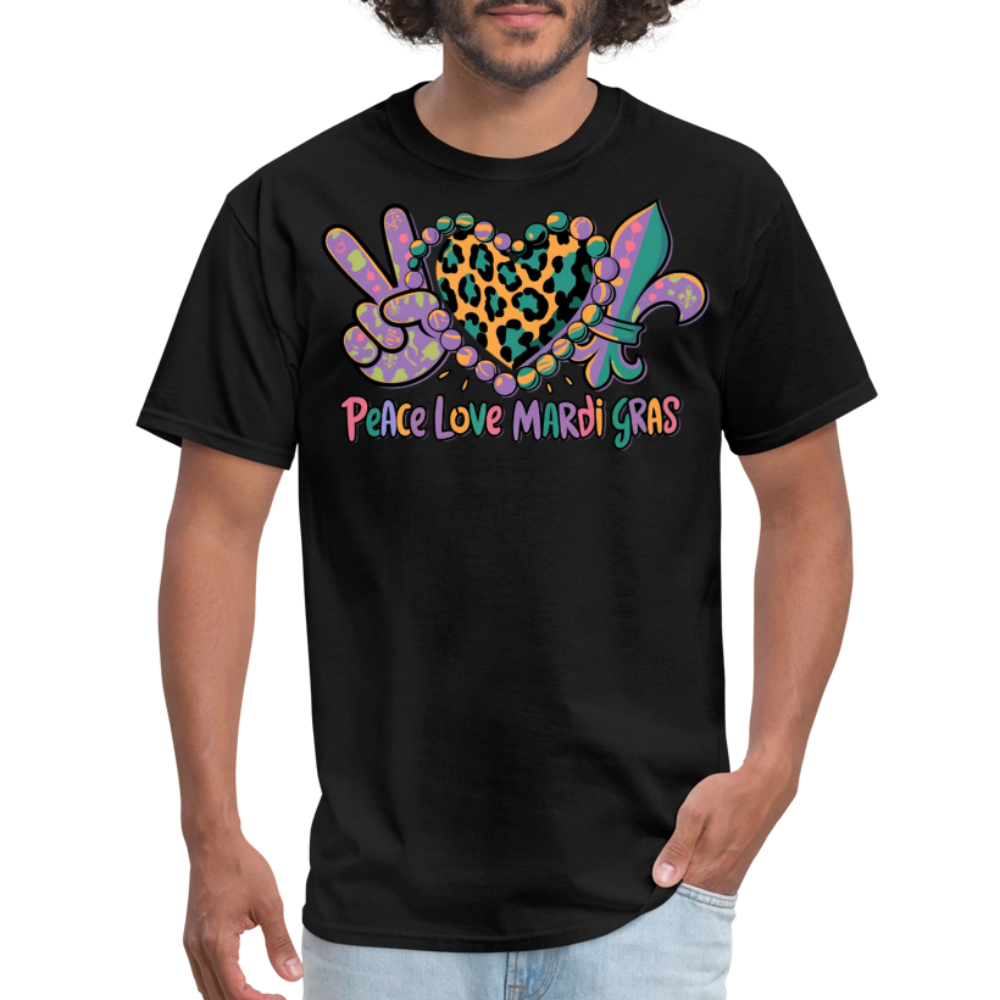 Peace Love Mardi Gras Graphic Tee Colorful Festival T-shirt - black