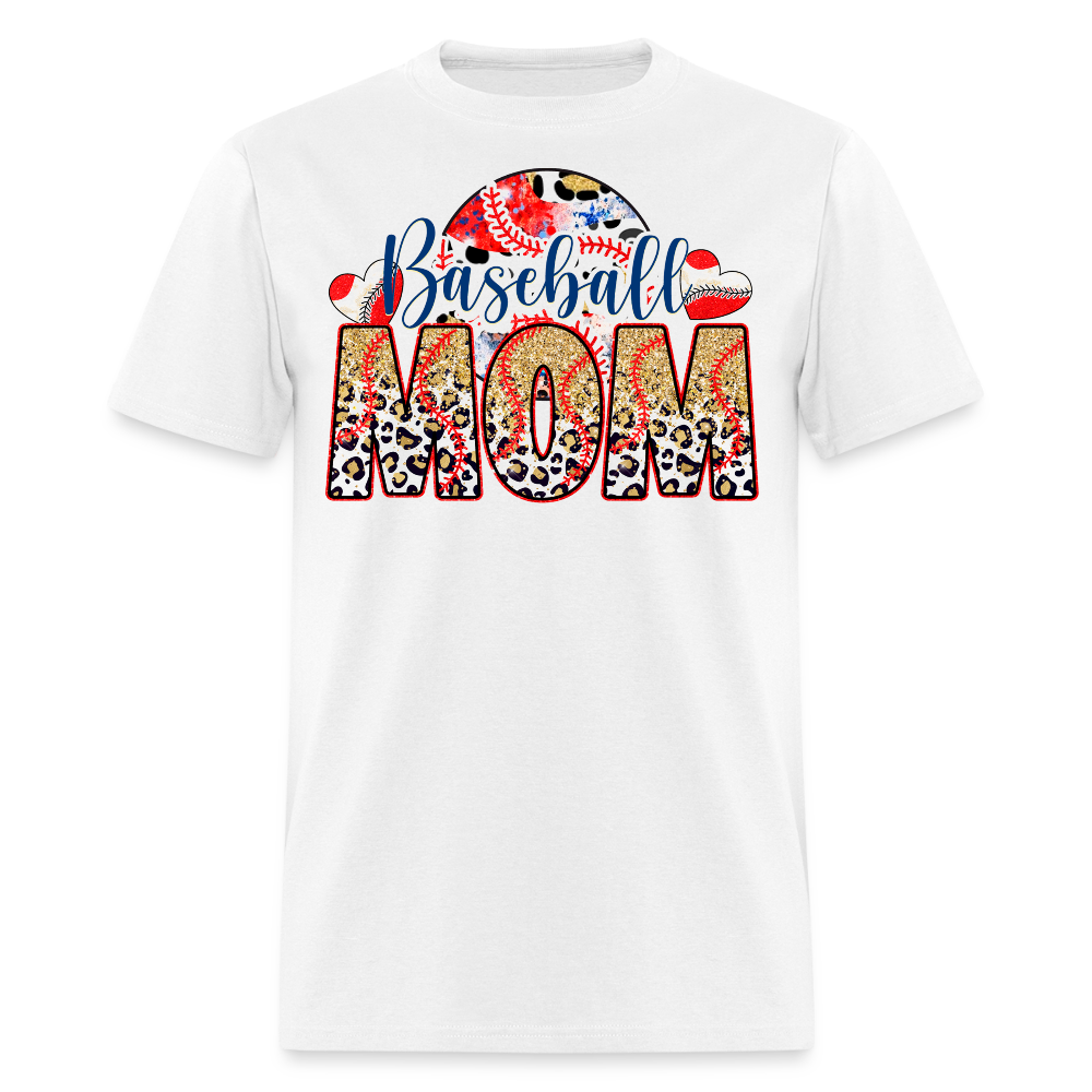 Glitter And Leopard Baseball Mom T-shirt - white