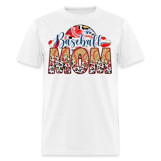 Glitter And Leopard Baseball Mom T-shirt - white