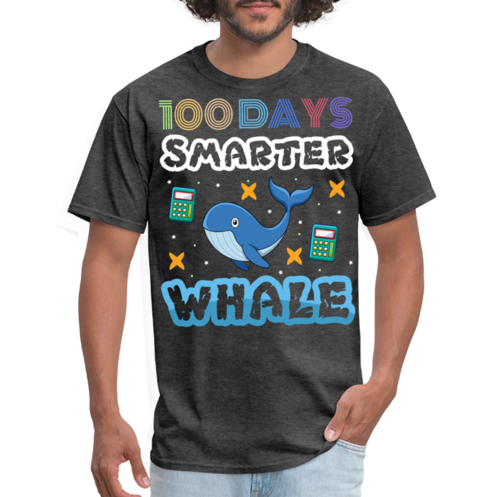 Cute Ocean Animal School Milestone Tee 100 Days Smarter Whale T-shirt - heather black