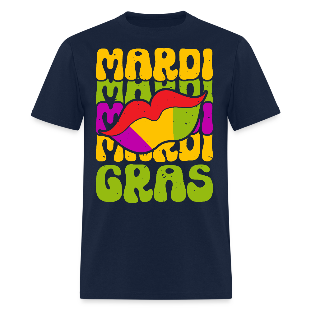 New Orleans Carnival Funny Mardi Gras Lips T-shirt - navy