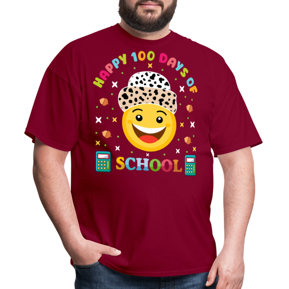 Happy 100 Days of School Teacher Tee 100 Days Smiley Face T-shirt - burgundy