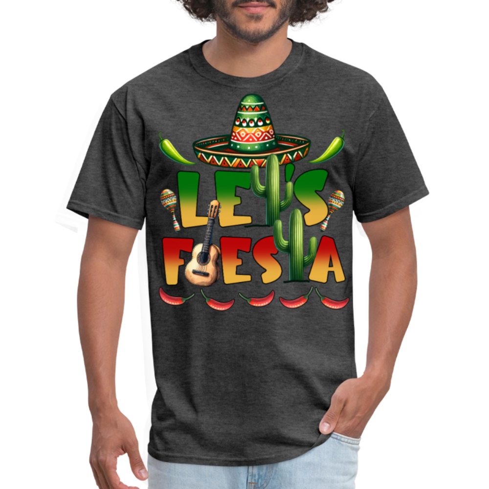 Let's Fiesta Mexican Shirt Sombrero And Cactus Party T-shirt - heather black