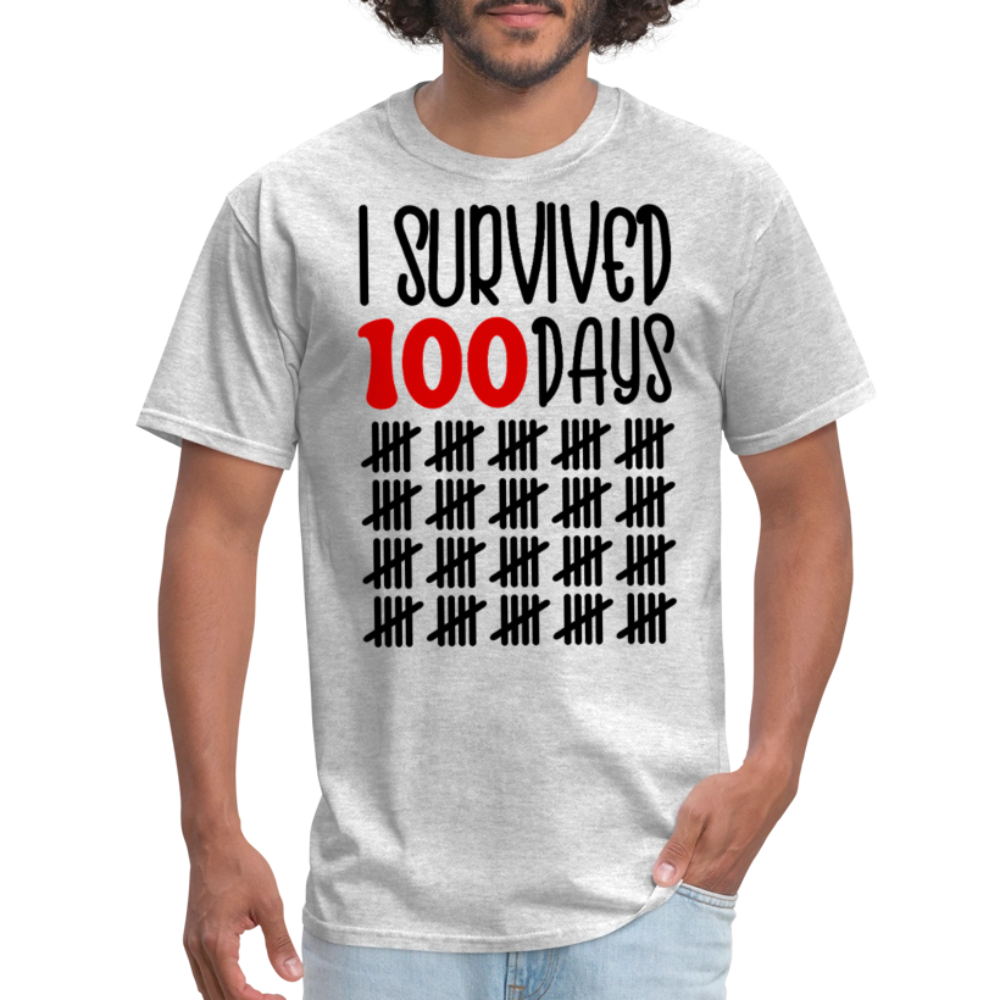 Funny 100 Days Survived School Tee Teacher Appreciation T-shirt - heather gray