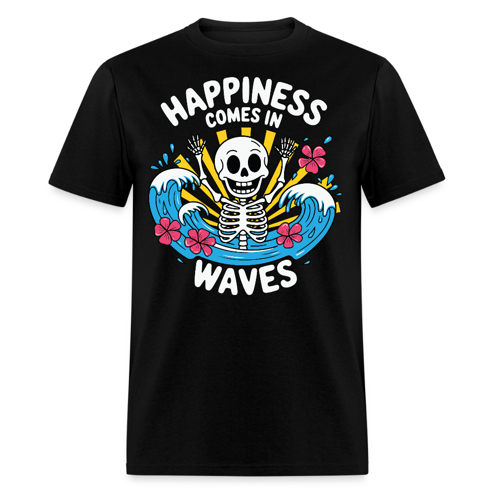 Happiness Comes In Waves Tropical Skeleton Summer T-shirt - black