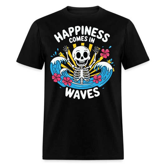 Happiness Comes In Waves Tropical Skeleton Summer T-shirt - black