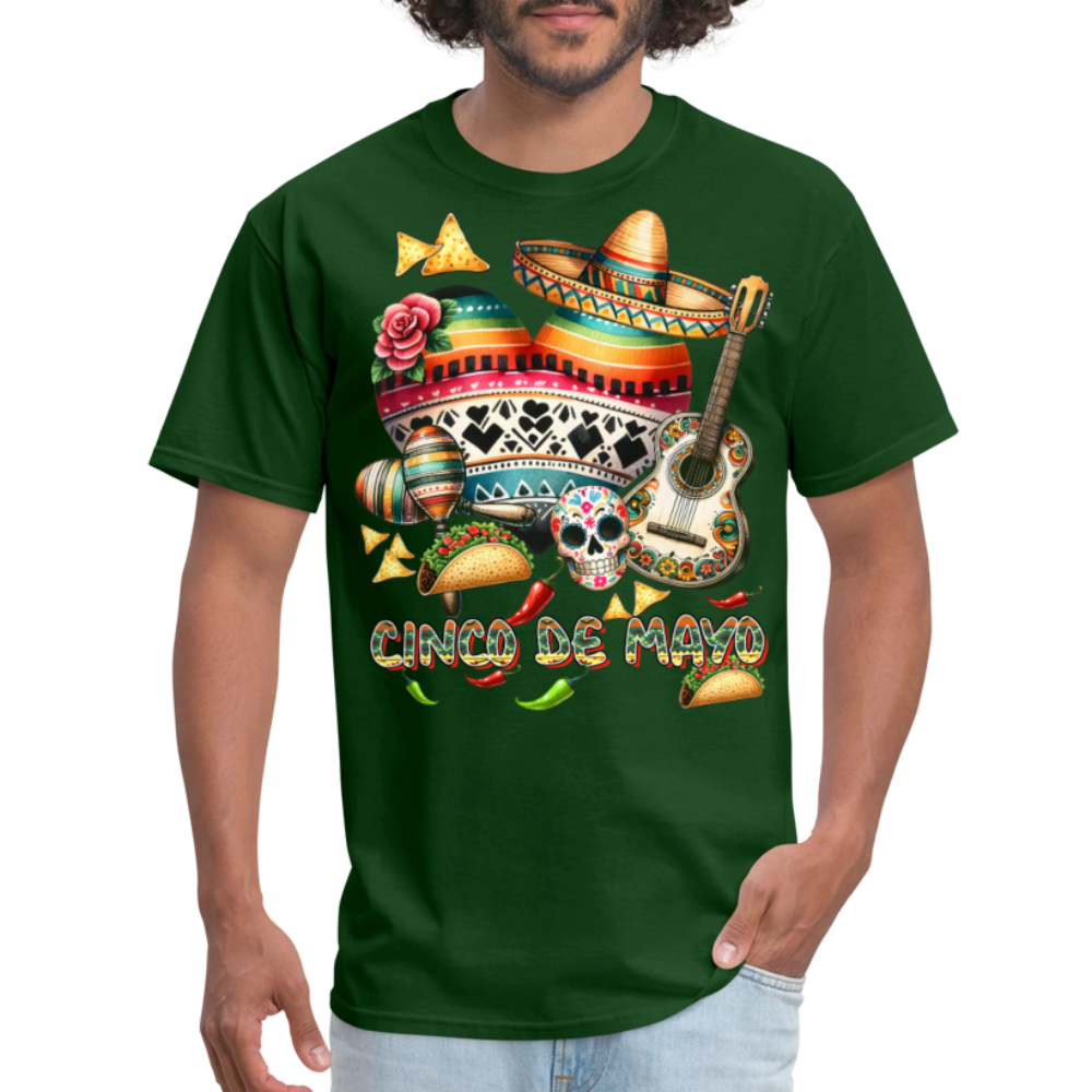 Colorful Skull And Taco Tee For Cinco De Mayo T-shirt - forest green