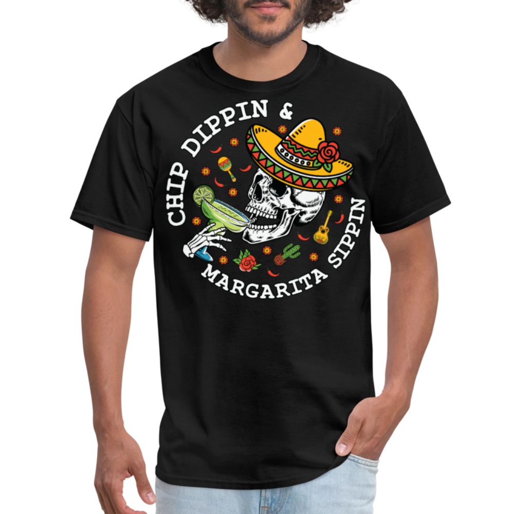 Cinco de Mayo Skull Drinking Tee Chip Dipping And Margarita Sipping T-shirt - black