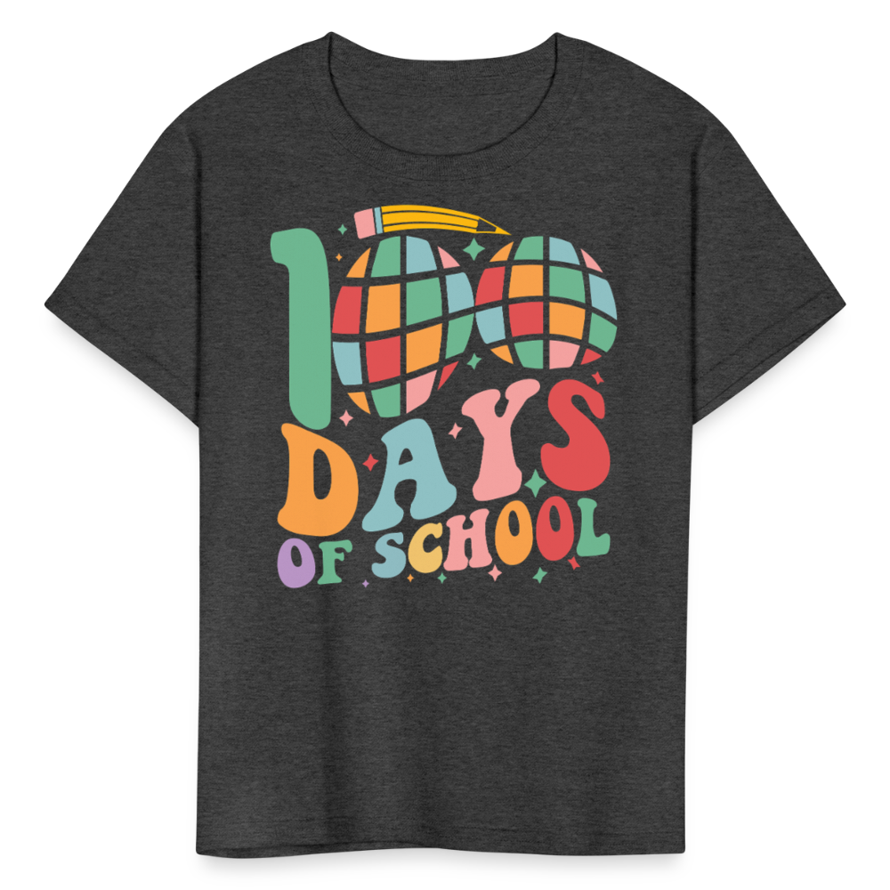 Retro 100 Days Of School Disco Ball Kids T-Shirt - heather black