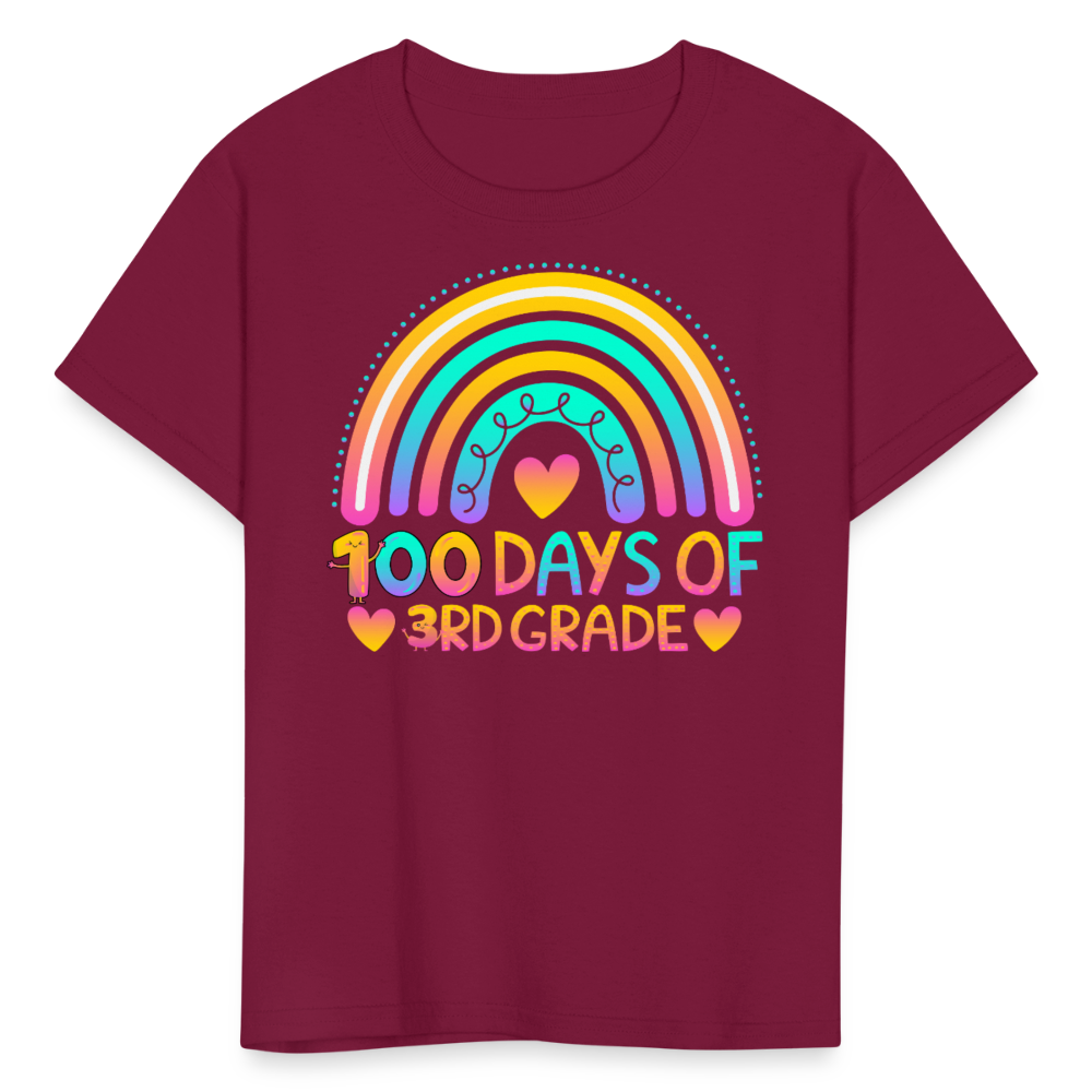 100 Days of 3rd Grade Rainbow Kids' T-Shirt - burgundy