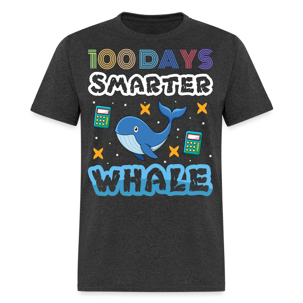 Cute Ocean Animal School Milestone Tee 100 Days Smarter Whale T-shirt - heather black