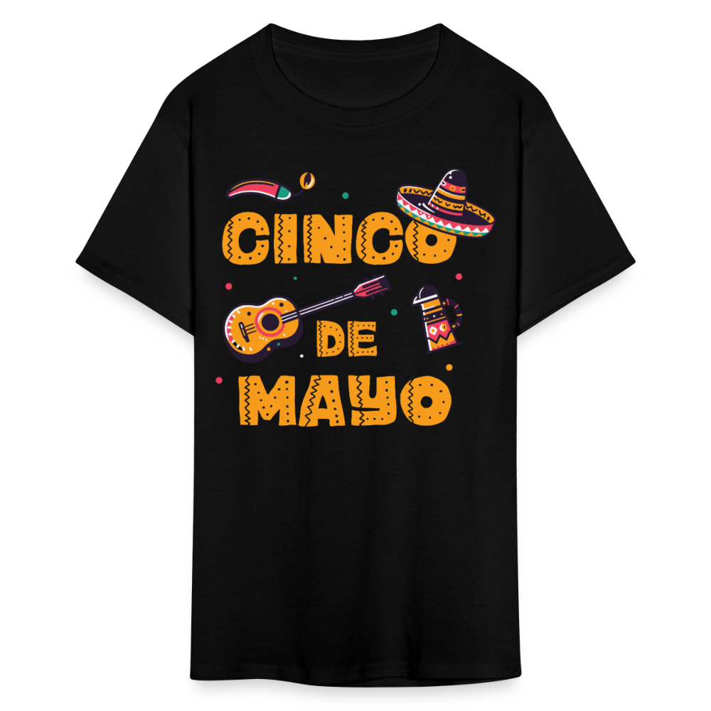 Mexican Fiesta Tee With Guitar And Sombrero Funny Cinco de Mayo T-shirt - black