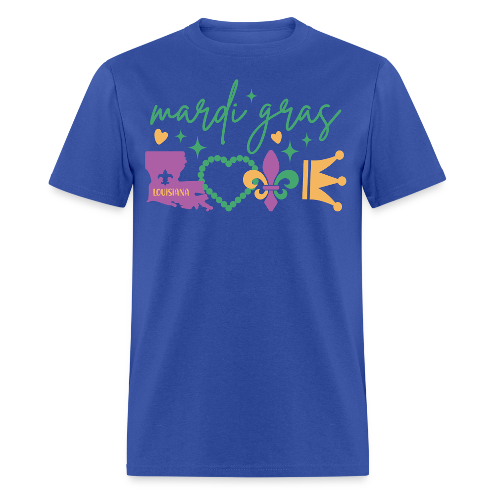 Louisiana Map and Fleur De Lis Tee Festive Mardi Gras Party T-shirt - royal blue