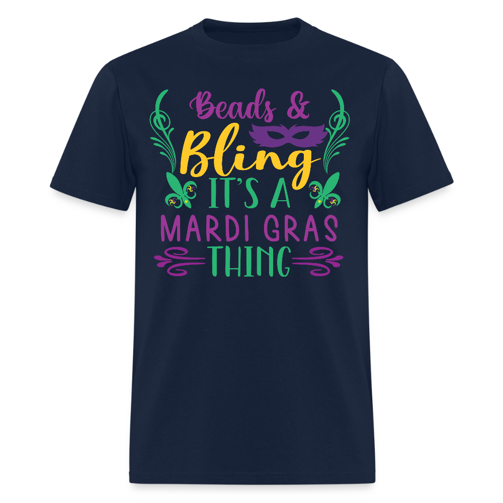 Masquerade Party Beads And Bling Mardi Gras T-Shirt - navy
