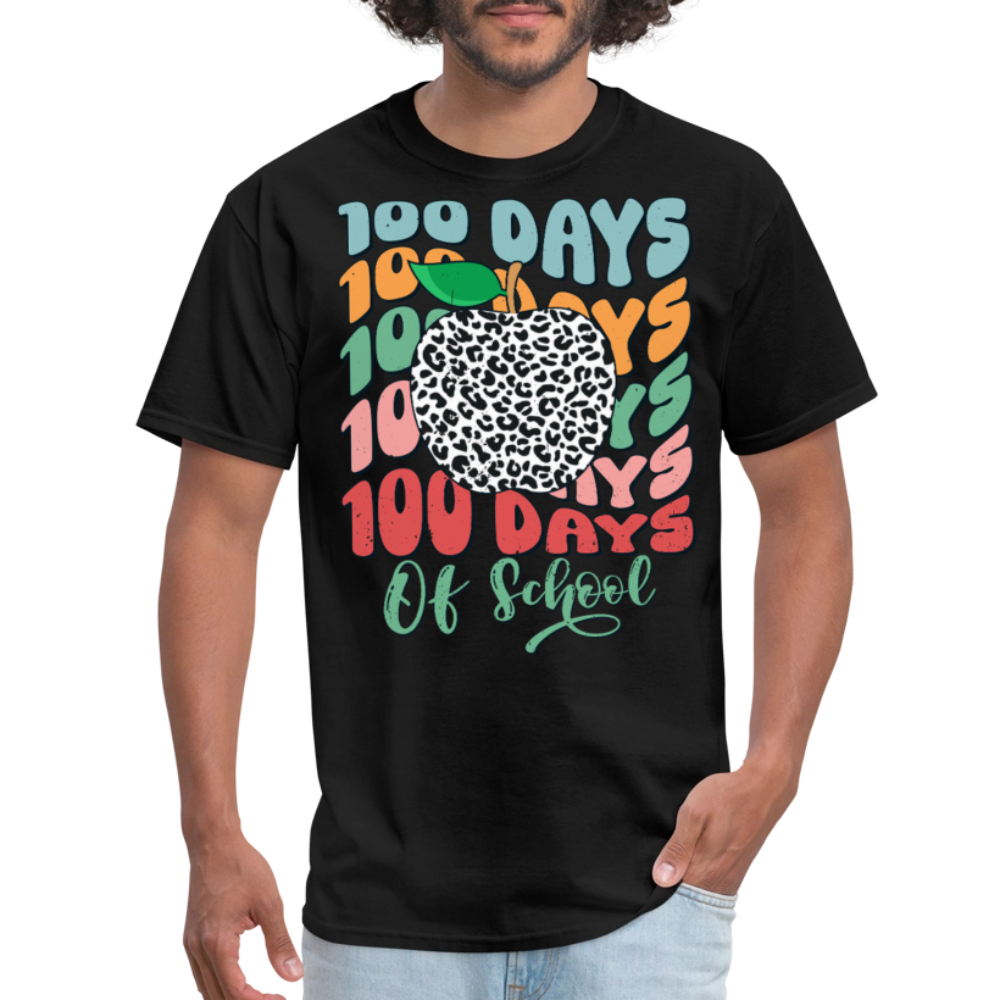 Leopard Print 100 Days of School Tee 100th-day Celebration T-shirt - black