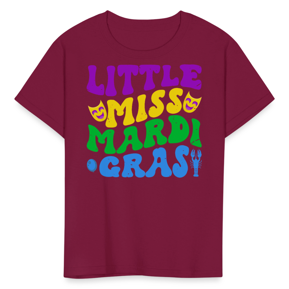 Carnival Celebration Tee Little Miss Mardi Gras T-shirt For Kids - burgundy