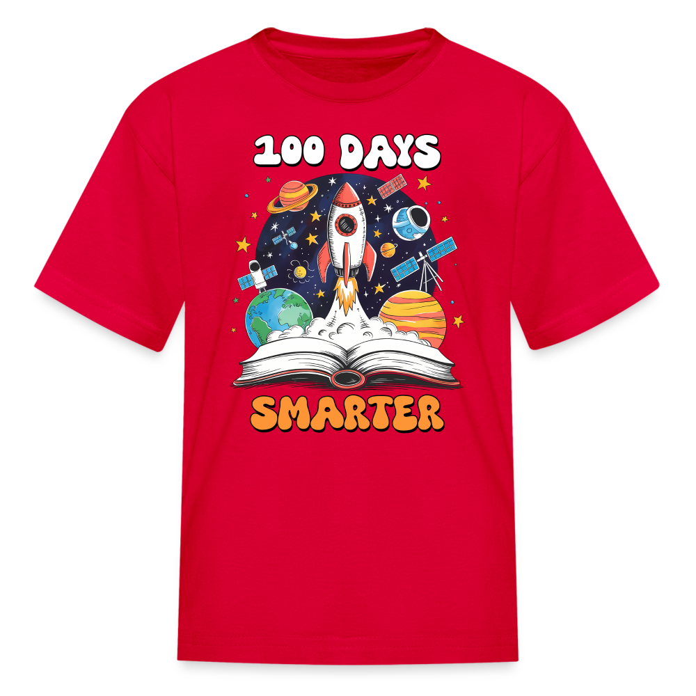 100 Days Smarter Space Themed STEM Learning Kids T-shirt - red