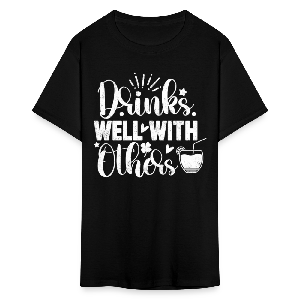 Drinks Well with Others Funny Beer T-Shirt for Party Lovers - black