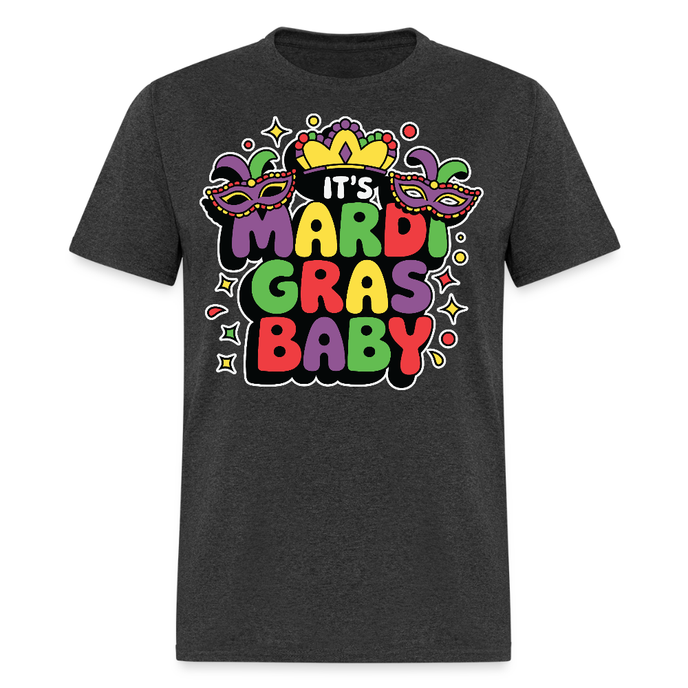 Colorful Mardi Gras Party Shirts With Masks Baby Announcement T-shirt - heather black