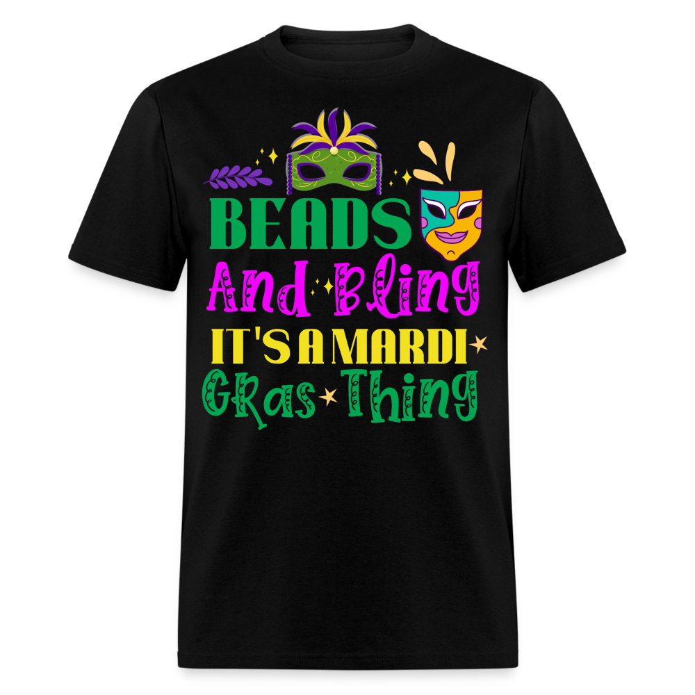 Masked Party Graphic Tee Beads and bling Mardi Gras T-shirt - black